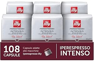 illy, Caffè in Capsule Iperespresso INTENSO, 100% Arabica con Note di Cacao e Frutta Secca, Retrogusto Pieno e Corposo, 6 Confezioni da 18 (108 Capsule Totali)