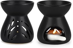 LALAGO 2pcs Bruciatore di Essenze, Bruciatore di Essenze e Cera in Ceramica con Cucchiaio di Candela, Diffusore di Oli Essenziali per la casa, l'ufficio, Lampade Aroma a Forma di Imbuto(Nero)