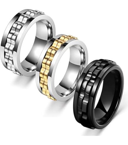 Anello Fidget Antistress In Acciaio Al Titanio Per Uomo E Donna, Design A Catena Dentata, Larghezza 8 Mm, Disponibile In Varie Taglie (5-14)