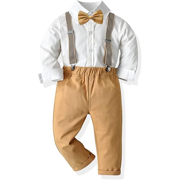 Costume Enfant Garçon Pour Mariage Ou Cérémonie - Chemise, Pantalon, Bretelles, Nœud Papillon - Taille 1 à 5 Ans - Tenue Baptême élégante