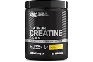 Optimum Nutrition Platinum Creatine Plus, Advanced Food Supplement to Increase Power and Performance, with Aquamin Magnesium for Electrolyte Balance, Pineapple Flavour, 50 Servings, 350 g