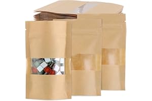 TsunNee Kraftpapier aufrecht stehende Lebensmittelbeutel, Kraftpapier-Lebensmittelaufbewahrungstüten, wiederverwendbare Druckverschlussbeutel Verpackungsbeutel (100, 10 x 15 cm)