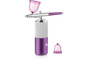 LIARTY New Airbrush Kit Machine, Rechargeable Handheld Airbrush, Professional Cordless Air Brush Portable Wireless for Nail Art (Silver Purple)