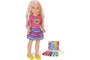 Nancy - Un día Haciendo mechas, Muñeca Rubia con Pelo Largo para Hacer Mechas y Peinados Creativos con Tizas de Colores, Accesorios Incluidos, Regalo para Niños y Niñas + 3 años, Famosa (700013865)