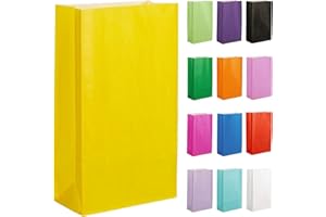 Thepaperbagstore 50 Amarillo Bolsas de Papel para Fiestas 14 x 24.5 x 7 cm - Bolsas de Regalo de Papel Coloridas para Fiestas Infantiles y de Adultos,Cumpleaños, Bodas,Despedidas de Soltera y Dulces