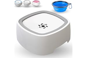 MandA® CIOTOLA acqua cane antigoccia. Ciotola antigoccia cane + mangiatoia portatile pieghevole. Adatto per animali domestici. Puppy hub ciotola zero splash -1,5 L - Bianco e Grigio.