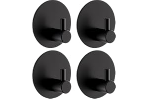 Drenky Svarta självhäftande krokar ingen borrning 4-pack vattentäta handdukskrokar för badrum runda krokar i rostfritt stål f