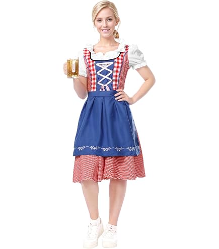 Costume Bavarois Femme Dirndl - Robe Oktoberfest - Tablier Séparable - Motifs Brodés - Taille Ajustable