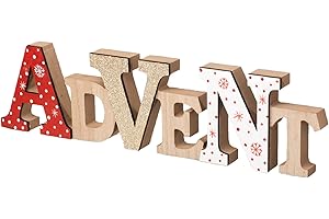 DRAGIMEX dekorativer weihnachtlicher Schriftzug Advent Holz rot weiß mit Goldglitzer
