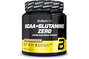 BioTechUSA BCAA + Glutamine Zero | 40 portions | Vegan | Sans sucre | Sans gluten | Rapport 2:1:1 BCAAs | 480 g | Thé glacé à la pêche