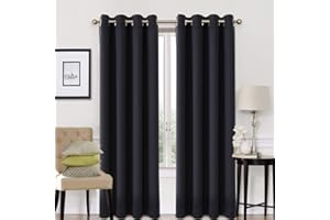 EASELAND Black Blackout Curtains 46x90 Inch, Thermal Insulated Room Darkening Eyelet Blackout Curtains for Bedroom Living Room Kitchen Nursery, 2 Panels