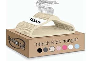 Red Dot Gift® 10-Pack Baby Velvet Hangers - Nursery Clothes Hangers Non Slip Toddler Hangers, 360 Chrome Swivel Hook (Beige, 35 cm)
