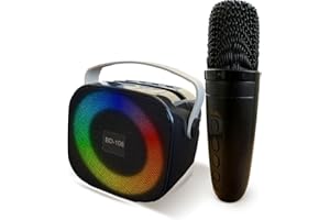 BYCO Karaoke Portatile con Microfono, Luci LED e Effetti di Cambia Voce, Adatto per Bambini e Adulti, Perfetto per Feste e Divertimento in Famiglia (Nero)