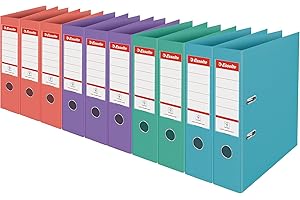 Esselte Pack 10 Archivadores de Palanca, Capacidad 500 hojas, Lomo de 75mm, Light & Durable A4 Folder, Casa y Oficina, Diseño en Relieve, Gama Colour'Breeze, Colores Pastel Colores Variados, 626214