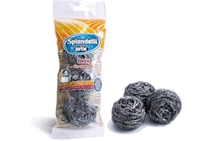 ARIX | Set di 3 Pagliette in Acciaio Inox Della Linea Splendelli, Spugnette Acciaio Antigraffio, Pagliette Per Pulizia Sporco Ostinato - Made In Italy