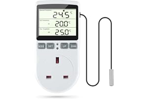 DoRight Digital Temperature Controller, Thermostat Plug UK Socket with LCD Screen Sensor Probe, 220V/13A Digital Timer Reptile Thermostat Heating Cooling for Greenhouse Farm Terrarium Reptile