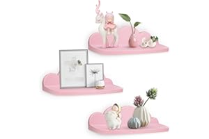 PYJACOS ABS Plastica Mensole da Muro Set di 3 Mensola da Parete per Decorazioni per Cameretta Bagno Cucina Salotto Piccola Mensola Adesiva da Muro Nuvola rosa-3L
