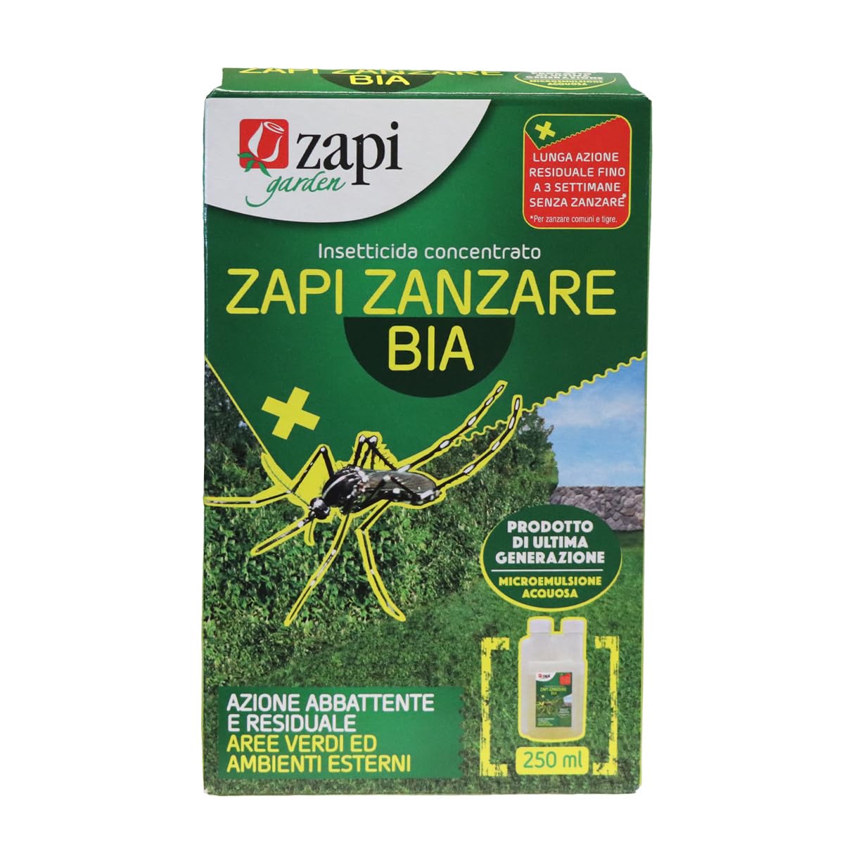 Zapi Garden | Zapi Zanzare Bia Verde - Insetticida, Fino a 3 Settimane, Antizanzare Concentrato, Esterno Giardino, 250 ml