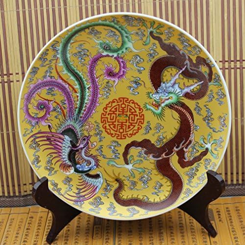 GYP Antique Porcelain Antique Porcelain Blue and White Pastels Ming and Qing Dynasties Antique Porcelain Plate Dragon and Phoenix Figure Porcelain Plate,A