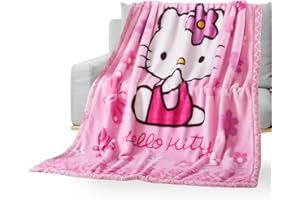 FCXVXCL Hellokiity Flannel Blanket for Kids - Cartoon Throw, Coral Plush, Soft & Warm, Lightweight, 100x140CM