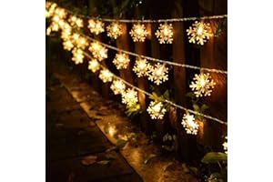 GARITE Luci Natale Esterno Batteria, 6M*40 Fiocco di Neve Luci Natale, IP65 Impermeabile Luci Led a Batteria, Luci Led Albero di Natale Catene Luminose per Interno, Balcone, Giardino, Esterno(Bianco Caldo)