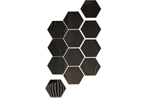 SUNTATOP Adesivi Murali a Specchio Esagonale Adesivo da Parete Specchio Acrilico Adesivo per Decorazione Murale Fai da Te 17,7x15,3x9 cm Set di 12, Nero
