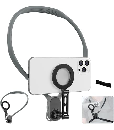 Supporto magnetico da collo per registrazione, riprese video POV/Vlog, 4 in 1, supporto per telefono, per cucinare/equitazione/interno/esterno, essenziale per creatore di contenuti per iPhone, Android