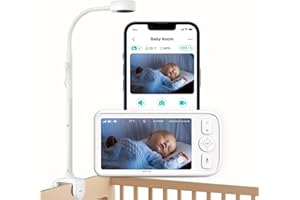 NETVUE Camara Vigilancia Bebe, Vigilabebés con Soporte 4 en 1, Control de HD 5" LCD Monitor + App Móvil, Vigilabebes con Camara, 3 de Modos Detección Inteligente, Vision Nocturna, Audio Bidireccional