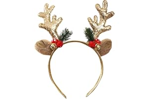 BAOK Bandeaux de Noël à Paillettes en Forme de Bois de Renne Avec Oreilles, Serre-Tête Scintillant, Décorations pour Fêtes, Cadeaux pour Femmes, Filles, Enfants