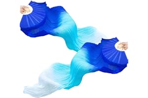 YDAKGUEY 1 Pair 1.5 M Silk Belly Dance Fan, National Dance Dancing Long Bamboo Fan for Party Stage Performance, Dancer Practice Long Imitation Dance, for Dancer's Gifts