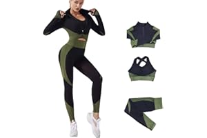 Veriliss 3-Set Completo Sportivo Palestra Donna, Fitness Completo, Workout Abbigliamento Oceans Cappotto Reggiseno Sportivo Ghette