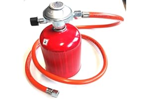 Zatechs Regolatore a cartuccia di propano/butano regolabile da 7/16” con bombola di gas e tubo per il collegamento al barbecue - kit turistico | per barbecue con attacco TIPO 21