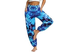 Nuofengkudu Femme Hippie Sarouel Pantalon Poches Taille Haute
