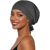 Kiiwah Bamboo Fiber Sleeping Silk Cap, Adjustable Satin Beanie Curly Hair with Straps Soft Sleep Cap with Satin Lining Slouch