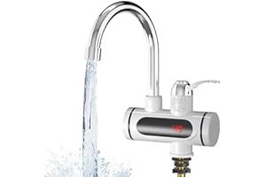 SWSDEE Robinet Électrique Сhauffe-Eau Instantané, Robinet Électrique de Cuisine, 220V 3000W avec Affichage de la Température,Robinet Pivotant pour Cuisine, Jardin, Salle de bain, Caravane, Camping