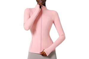 Locachy Damen-Sportjacke mit durchgehendem Reißverschluss, enge Passform, ideal für Laufen, Training und Workout, mit Taschen und Daumenlöchern