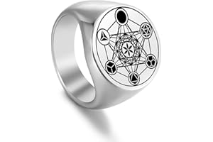 UNIFT Anello Del Cubo di Metatron per Uomini e Donne in Acciaio Inox Angelo Sigillo Arcangelo Metatron in Stile Geometria Sacra Anello di Protezione Amuleto