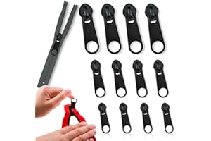 SHSMPXOY 12 Pcs Zipper Pull Replacement Detachable Zip Repair Kit #3#5#8 Sizes Zips Removable Metal Zipper Pulls Extension Sewing Supplies for Repair Clothes Jeans Jacket Backpack Luggage (Black)