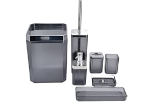 SERLIUM Bathroom Accessory Sets, 6 Pcs Plastic Toilet Accessories Bathroom Set Modern Design Grey Bathroom Accessories for Home Hotel Bathroom Accessory