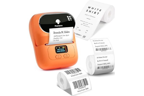 Phomemo M110 imprimante Etiquette autocollante, Set de 3 Rouleaux d'étiquettes, Machine Etiquette Autocollantes, imprimante d'étiquettes Bluetooth pour téléphone et PC