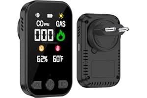 Wolf Guard 4 in 1 Rilevatore di Gas e Monossido di Carbonio con Spina per Casa, Rivelatore di Gas Combustibile per Gas Naturale LPG Metano Propano Butano, con Batteria, HD12 (nero)