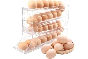 FUNTERY Eierhalter Kühlschrank, Eierhalter für 30 Eier Große Kapazität Eierhalter 4 Schichten Automatisch Rollender Eierbehälter für Kühlschrank Platzsparende Eierbehälter für Kühlschrank (Transparent)