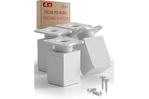 LouMaxx Piedini Regolabili per Mobili Quadrati - Set di 4-40 x 40 x 60 mm, colore biancio, incl.Piastra di Montaggio – Gambe per Mobili – Piedi di alta qualità per Armadi, Cassetti, Scaffali