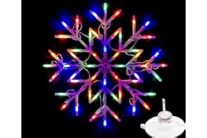 ADEPTNA Hanging 48 LED Snowflake Christmas Light with Timer Function and Battery Operated- Silhouette Window Xmas Festive Party Decoration Lights Home Office Indoor (MULTI COLOUR)