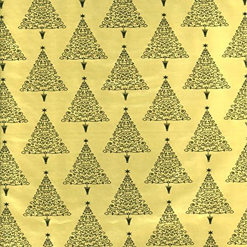 Set Of 5 x 2m Shiny Metallic Gold Festive Christmas Tree Design Present Xmas Themed Wrapping Paper Gift Wrap Roll
