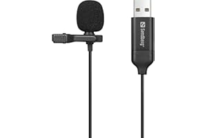 Sandberg Streamer USB Clip Microphone | Omnidirectional Lapel Lavalier Clip-On Microphone for Computer Laptop | USB-A | Plug & Play | For Streaming Online Meetings Gaming Video Recording Streaming