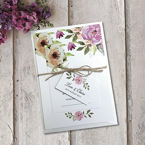 Wedding invitations personalised bundle set cards invites, hessian twine RSVP vintage floral flowers affordable budget x10 FLB_01