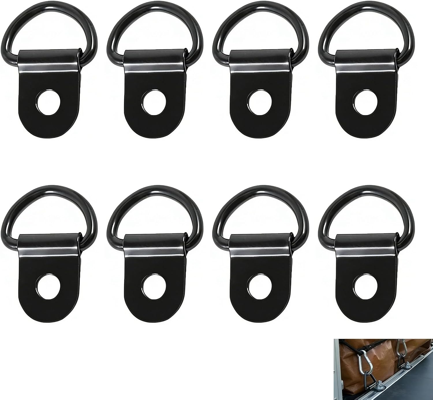 8 Piezas Anillos de Amarre, Anillos de Amarre de Acero Inoxidable en D, Anillas de Sujeción con Carga Máx. 80 kg, Puntos de Anclaje para Remolques, Coches, Camiones, Barcos, Camping y Transporte Negro
