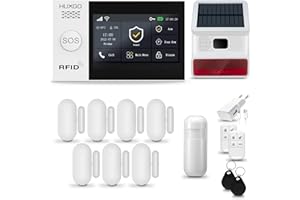 HUXGO® HXA007 Funk Alarmanlage Set WiFi + GSM 4G mit Solar Alarmsirene | Alarm System mit Bewegungsmelder, 7X Fensteralarm/Türsensoren | Alarmanlage fürs Haus, Wohnung, Wohnmobil | Smart Home
