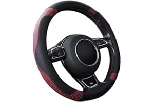 SFONIA Pokrowiec na kierownicę samochodu Skórzane osłony na kierownicę z mikrofibry Uniwersalne 37-38 cm / 15" Trwała antypoślizgowa oddychająca (Vin Red)